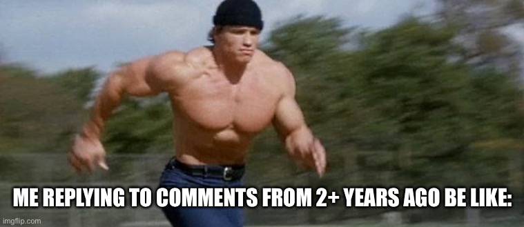 Check ur notifications. Yes this is a threat. | ME REPLYING TO COMMENTS FROM 2+ YEARS AGO BE LIKE: | image tagged in arnold schwarzenegger running | made w/ Imgflip meme maker