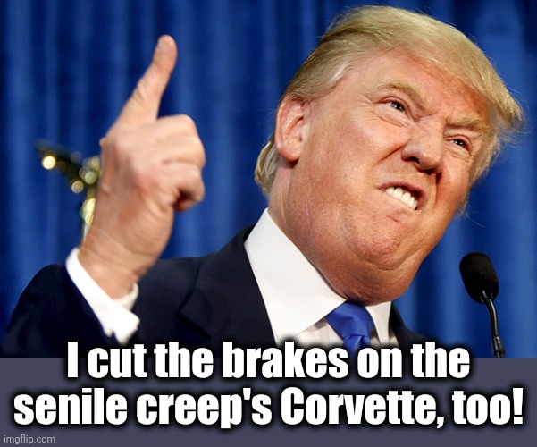 Donald Trump | I cut the brakes on the senile creep's Corvette, too! | image tagged in donald trump | made w/ Imgflip meme maker