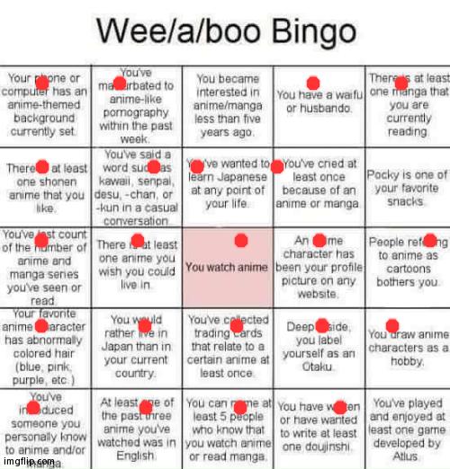 "You Are a Weeaboo If You Get a Bingo" | image tagged in weeaboo bingo | made w/ Imgflip meme maker