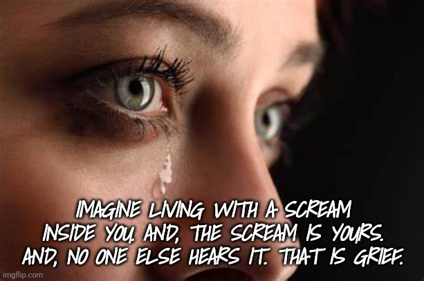 Grief | IMAGINE LIVING WITH A SCREAM INSIDE YOU. AND, THE SCREAM IS YOURS. AND, NO ONE ELSE HEARS IT. THAT IS GRIEF. | image tagged in loss,grief | made w/ Imgflip meme maker