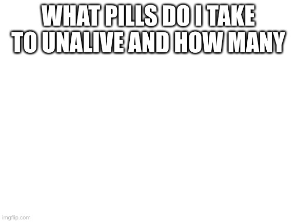 Blank White Template | WHAT PILLS DO I TAKE TO UNALIVE AND HOW MANY | image tagged in blank white template | made w/ Imgflip meme maker