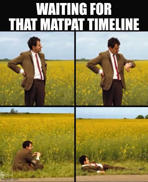 Sigh... | WAITING FOR THAT MATPAT TIMELINE | image tagged in mr bean waiting | made w/ Imgflip meme maker