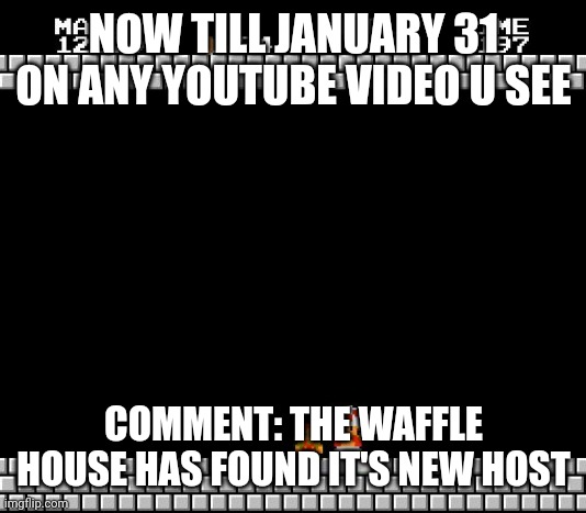 We need to | NOW TILL JANUARY 31 ON ANY YOUTUBE VIDEO U SEE; COMMENT: THE WAFFLE HOUSE HAS FOUND IT'S NEW HOST | image tagged in thank you mario | made w/ Imgflip meme maker