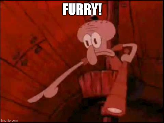 Squidward pointing | FURRY! | image tagged in squidward pointing | made w/ Imgflip meme maker