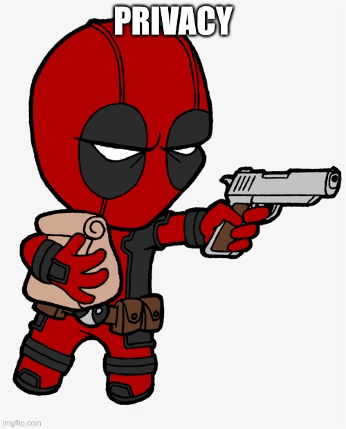 PRIVACY | image tagged in deadpool,marvel,gun,privacy,fun | made w/ Imgflip meme maker