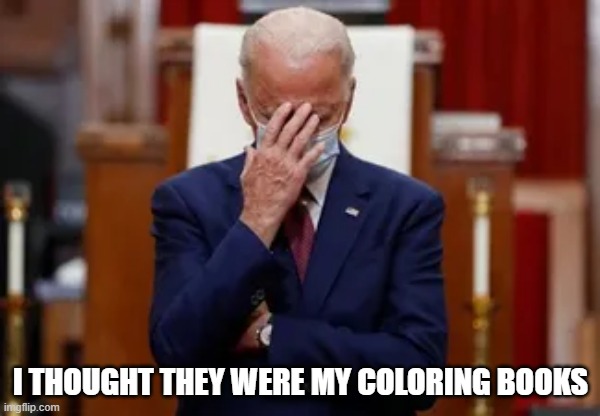 I THOUGHT THEY WERE MY COLORING BOOKS | image tagged in joe biden | made w/ Imgflip meme maker
