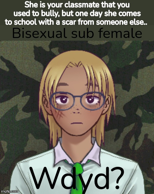 ERP/RP in memechat | She is your classmate that you used to bully, but one day she comes to school with a scar from someone else.. Wdyd? | image tagged in erp,rp | made w/ Imgflip meme maker