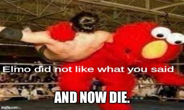 elmo did not like what you said | AND NOW DIE. | image tagged in elmo did not like what you said | made w/ Imgflip meme maker