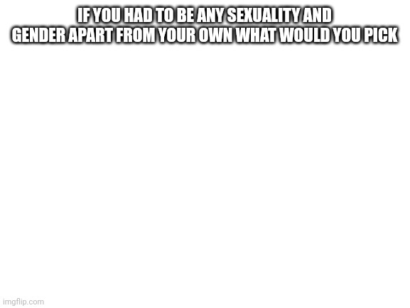 Blank White Template | IF YOU HAD TO BE ANY SEXUALITY AND GENDER APART FROM YOUR OWN WHAT WOULD YOU PICK | image tagged in blank white template | made w/ Imgflip meme maker