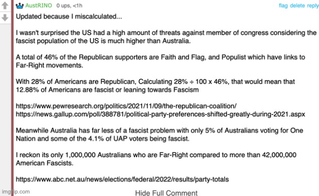 Comparing the Fascist population within the US and Australia | image tagged in usa,australia,fascist,problem | made w/ Imgflip meme maker