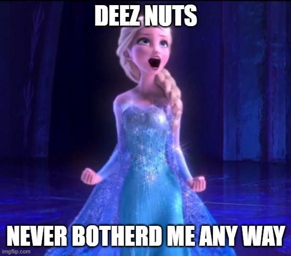 Let it go | DEEZ NUTS; NEVER BOTHERD ME ANY WAY | image tagged in let it go | made w/ Imgflip meme maker