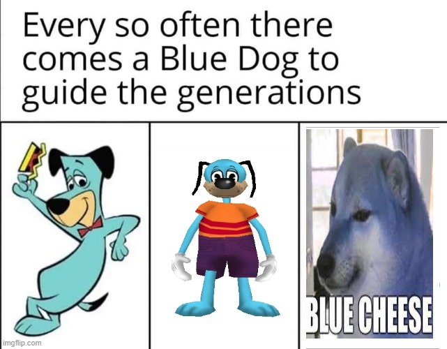 blue doggos do be prophetic | image tagged in huckleberry hound,cheems,flippy,toontown,blue dogs | made w/ Imgflip meme maker