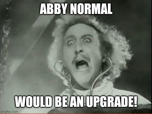 Young Frankenstein | ABBY NORMAL WOULD BE AN UPGRADE! | image tagged in young frankenstein | made w/ Imgflip meme maker