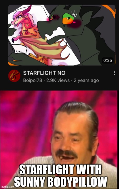 STARFLIGHT WITH SUNNY BODYPILLOW | image tagged in spanish laughing guy risitas | made w/ Imgflip meme maker