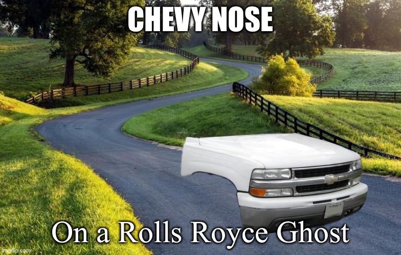 WTF car: Chevy got Rick Rolled, or Roller got Cheved? | CHEVY NOSE; On a Rolls Royce Ghost | image tagged in chevy,chevrolet,rolls royce,rick rolled | made w/ Imgflip meme maker