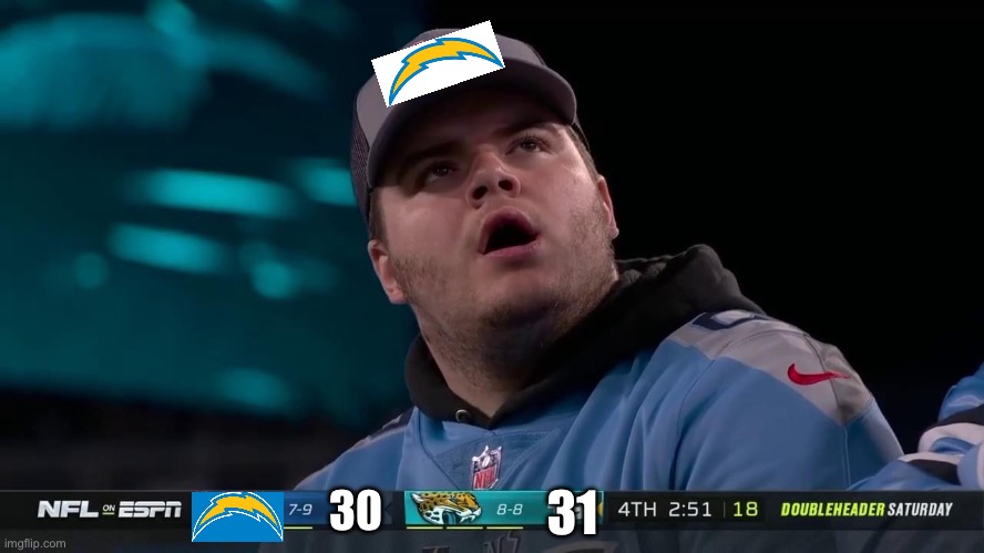 The face of disbelief | 30; 31 | image tagged in nfl,los angeles chargers | made w/ Imgflip meme maker