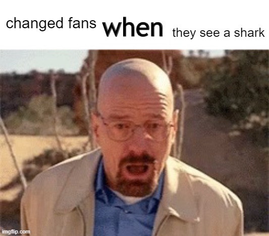 x when y | they see a shark; changed fans | image tagged in x when y | made w/ Imgflip meme maker