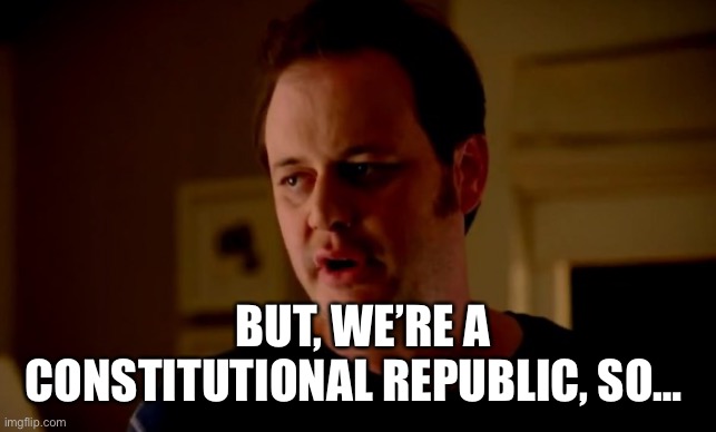 Jake from state farm | BUT, WE’RE A CONSTITUTIONAL REPUBLIC, SO… | image tagged in jake from state farm | made w/ Imgflip meme maker