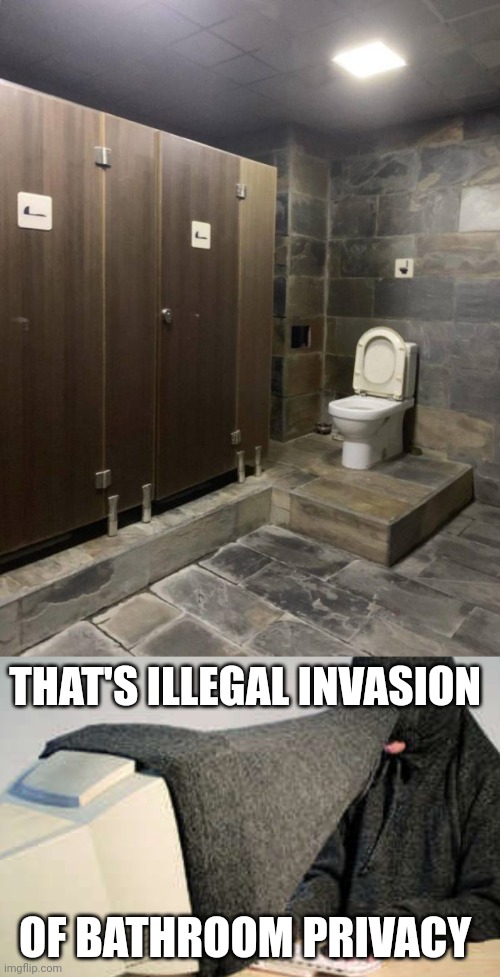Toilet | THAT'S ILLEGAL INVASION; OF BATHROOM PRIVACY | image tagged in screen privacy hood,bathroom,restroom,toilet,memes,you had one job | made w/ Imgflip meme maker