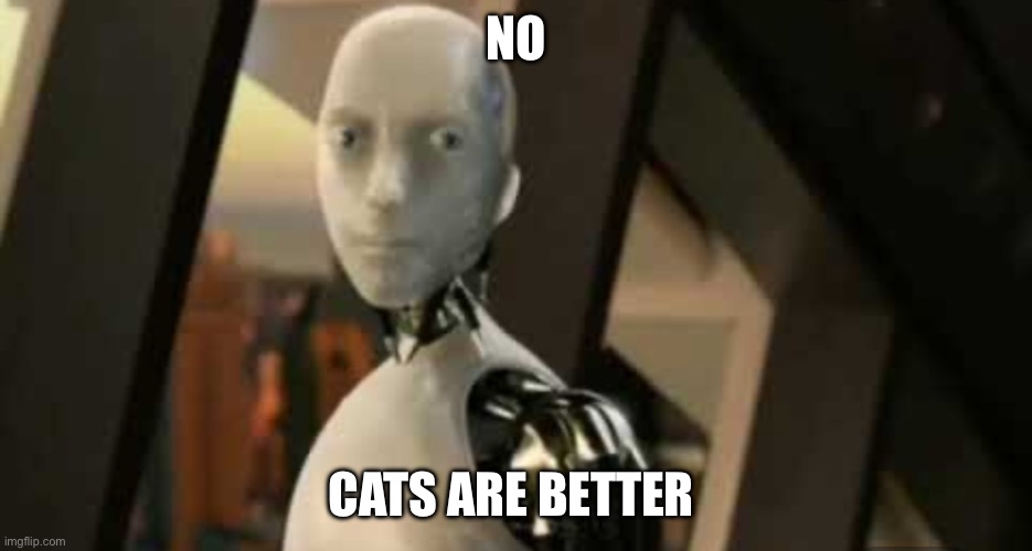 White robot says no | NO CATS ARE BETTER | image tagged in white robot says no | made w/ Imgflip meme maker
