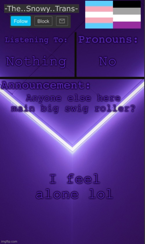 Y | No; Nothing; Anyone else here main big swig roller? I feel alone lol | image tagged in t | made w/ Imgflip meme maker