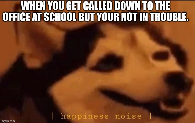 yey |  WHEN YOU GET CALLED DOWN TO THE OFFICE AT SCHOOL BUT YOUR NOT IN TROUBLE. | image tagged in happines noise | made w/ Imgflip meme maker