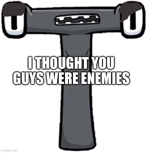 T | I THOUGHT YOU GUYS WERE ENEMIES | image tagged in t | made w/ Imgflip meme maker