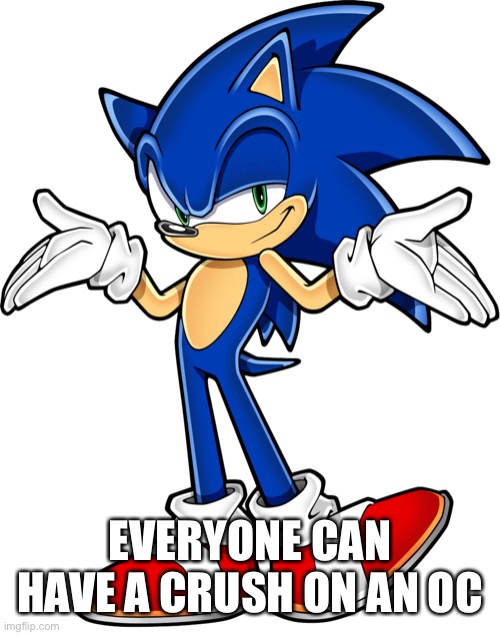 Sonic shrugging | EVERYONE CAN HAVE A CRUSH ON AN OC | image tagged in sonic shrugging | made w/ Imgflip meme maker
