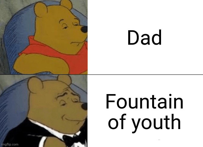Where the young come from | Dad; Fountain of youth | image tagged in memes,tuxedo winnie the pooh,funny | made w/ Imgflip meme maker