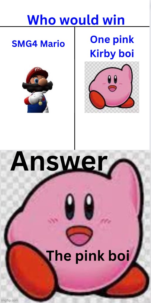 Kirby vs SMG4 Mario | image tagged in kirby | made w/ Imgflip meme maker