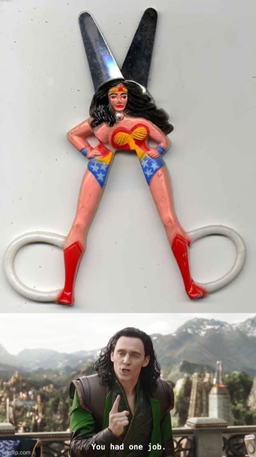 Wonder Woman Scissors Fail. | image tagged in you had one job just the one,memes,design fails,you had one job,wonder woman,scissors | made w/ Imgflip meme maker