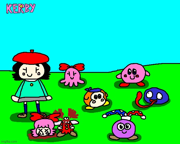 Kirby Fanart (with Marx and Chuchu) | image tagged in kirby,cute,fanart,gore,blood,funny | made w/ Imgflip meme maker