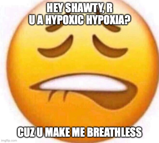 Respiratory Physiology Meme | HEY SHAWTY, R U A HYPOXIC HYPOXIA? CUZ U MAKE ME BREATHLESS | image tagged in biting lip emoji | made w/ Imgflip meme maker