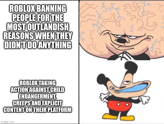 ROBLOX BANNING PEOPLE FOR THE MOST OUTLANDISH REASONS WHEN THEY DIDN'T DO ANYTHING; ROBLOX TAKING ACTION AGAINST CHILD ENDANGERMENT, CREEPS AND EXPLICIT CONTENT ON THEIR PLATFORM | made w/ Imgflip meme maker