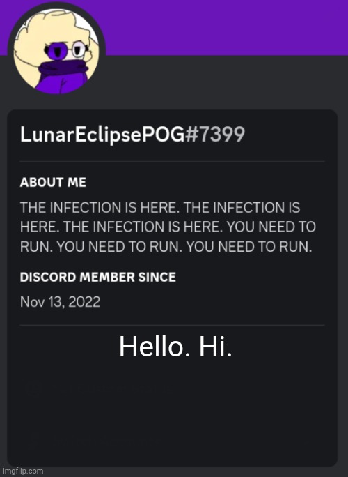 I don't know if this is how you make Discord temps, I honestly don't really care | Hello. Hi. | image tagged in luna's discrow temp i guess | made w/ Imgflip meme maker