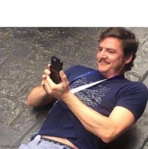 High Quality PEDRO PASCAL LOOKS AT PHONE Blank Meme Template