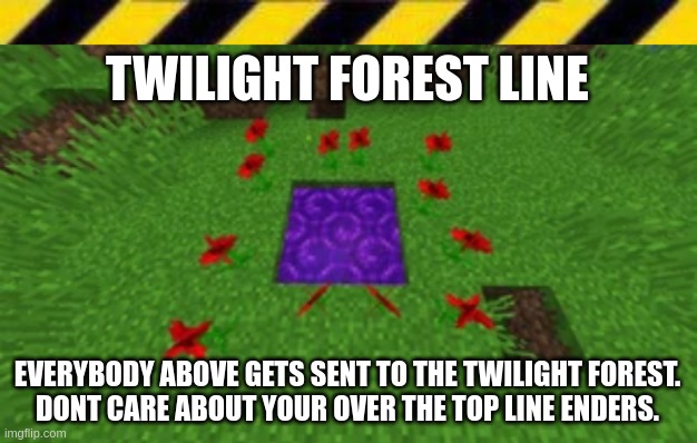TWILIGHT FOREST LINE; EVERYBODY ABOVE GETS SENT TO THE TWILIGHT FOREST.
DONT CARE ABOUT YOUR OVER THE TOP LINE ENDERS. | image tagged in _____ line | made w/ Imgflip meme maker