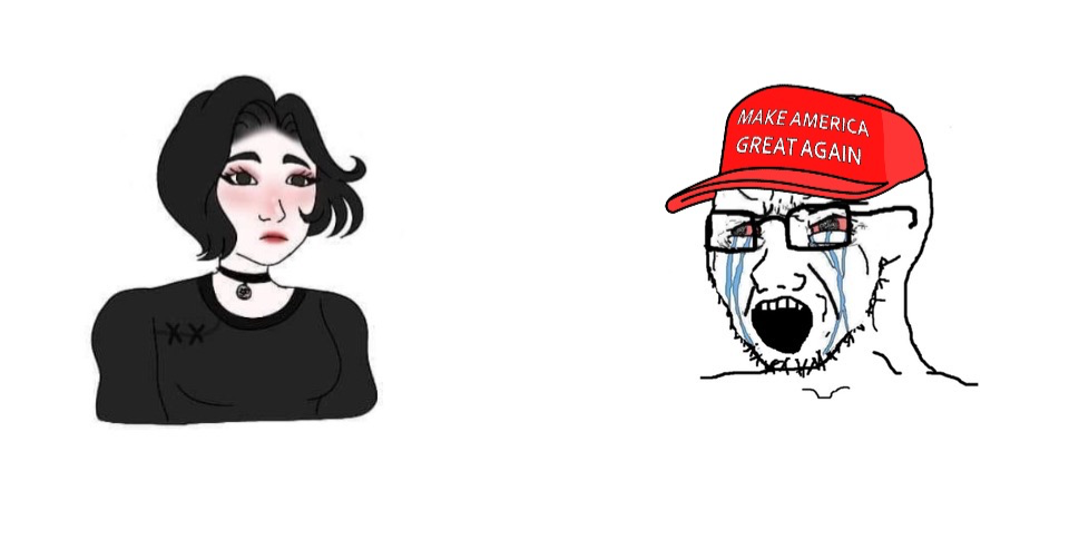 Doomer girl vs. crying MAGA wojak Blank Meme Template