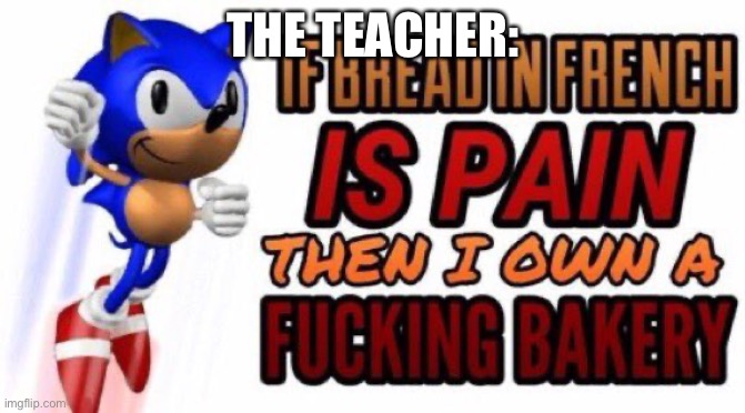 If bread in french is pain | THE TEACHER: | image tagged in if bread in french is pain | made w/ Imgflip meme maker
