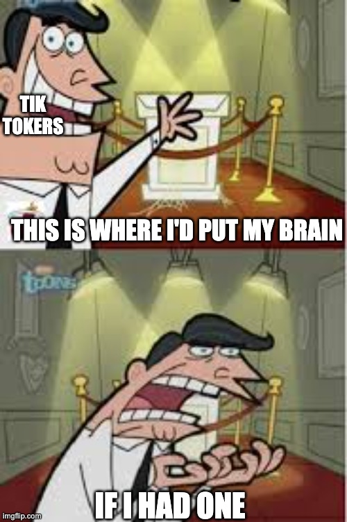 Tiktok has destroyed Gen z | TIK TOKERS; THIS IS WHERE I'D PUT MY BRAIN; IF I HAD ONE | image tagged in and this is where i put my x if i had one | made w/ Imgflip meme maker