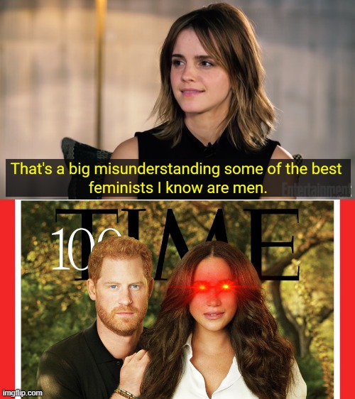 feminism marches on | image tagged in emma watson,prince harry,meghan markle | made w/ Imgflip meme maker