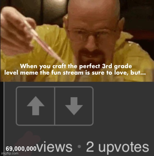 When you craft the perfect 3rd grade level meme the fun stream is sure to love, but…; 69,000,000 | image tagged in carefully crafting | made w/ Imgflip meme maker