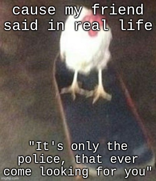 Dog on skateboard | cause my friend said in real life; "It's only the police, that ever come looking for you" | image tagged in dog on skateboard | made w/ Imgflip meme maker