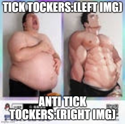 TICK TOCKERS:(LEFT IMG) ANTI TICK TOCKERS:(RIGHT IMG) | image tagged in nikocado anime | made w/ Imgflip meme maker