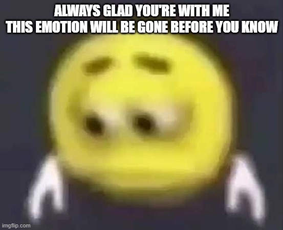 u | ALWAYS GLAD YOU'RE WITH ME
THIS EMOTION WILL BE GONE BEFORE YOU KNOW | image tagged in sorry | made w/ Imgflip meme maker
