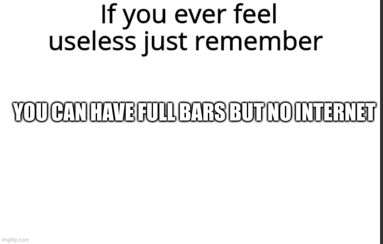 If you ever feel useless remember this | YOU CAN HAVE FULL BARS BUT NO INTERNET | image tagged in if you ever feel useless remember this | made w/ Imgflip meme maker