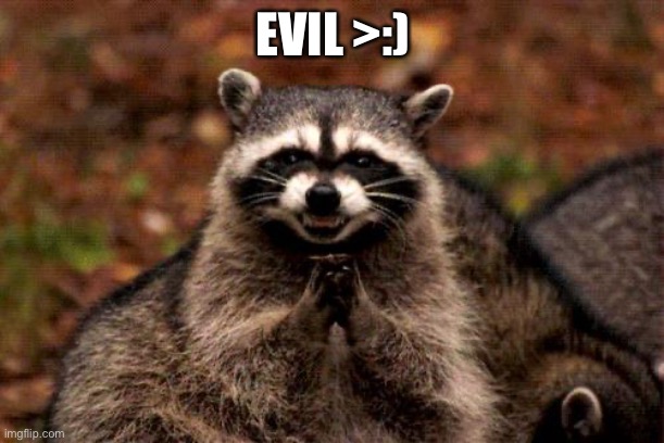 EVIL >:) | image tagged in memes,evil plotting raccoon | made w/ Imgflip meme maker