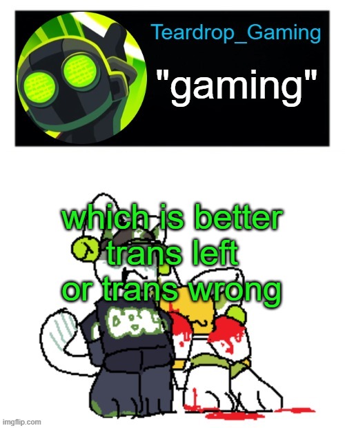 Teardrop_Gaming template | which is better
trans left or trans wrong | image tagged in teardrop_gaming template | made w/ Imgflip meme maker