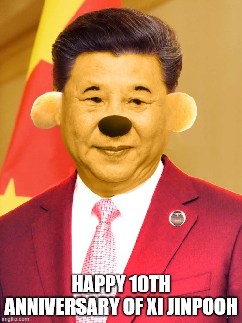 It has been 10 years that since xi jinpooh has been compared to Winnie the pooh so we celebrate his 10th years of winnie the poo | HAPPY 10TH ANNIVERSARY OF XI JINPOOH | image tagged in xi pooh | made w/ Imgflip meme maker