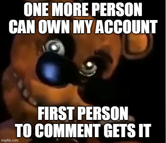 Freddy The Rock | ONE MORE PERSON CAN OWN MY ACCOUNT; FIRST PERSON TO COMMENT GETS IT | image tagged in freddy the rock | made w/ Imgflip meme maker